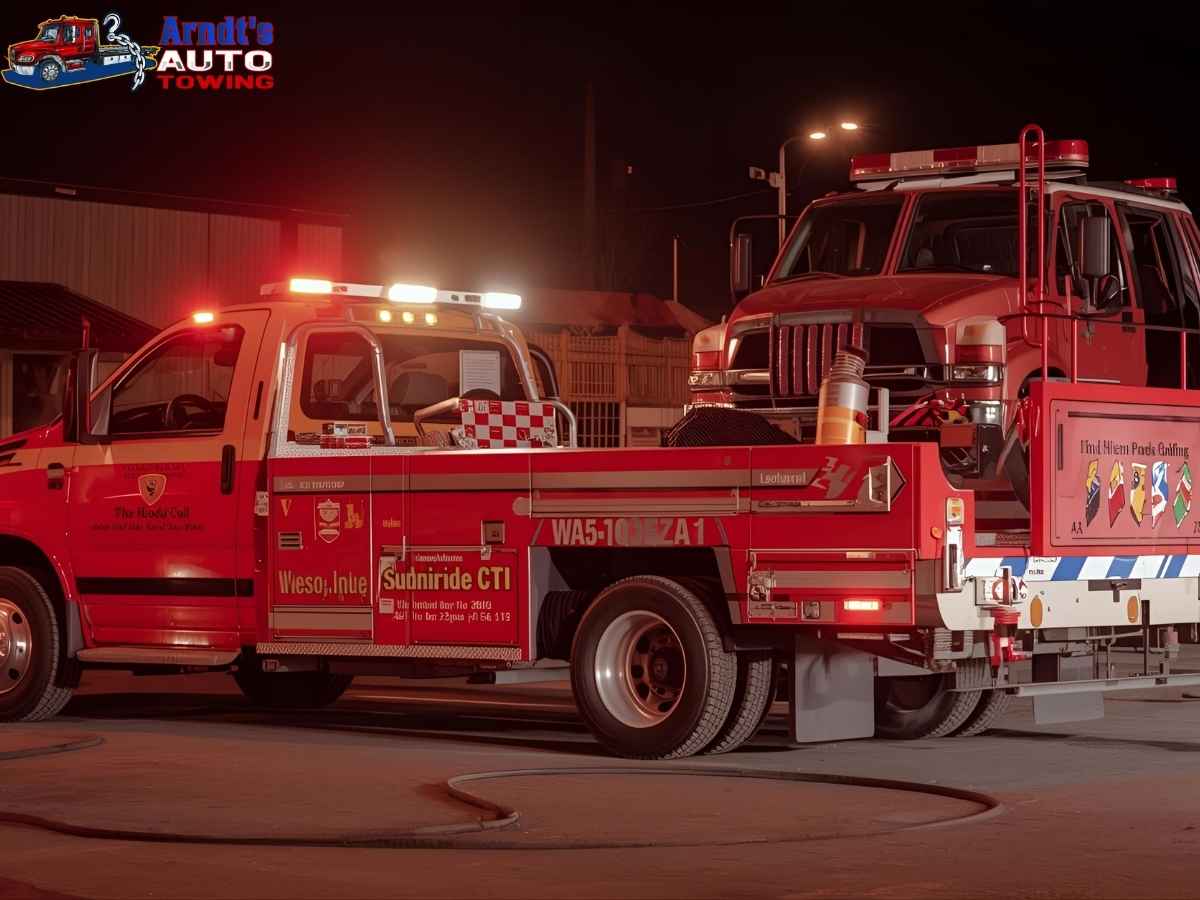 Tow truck rescuing car near Lake Michigan in Benton Harbor