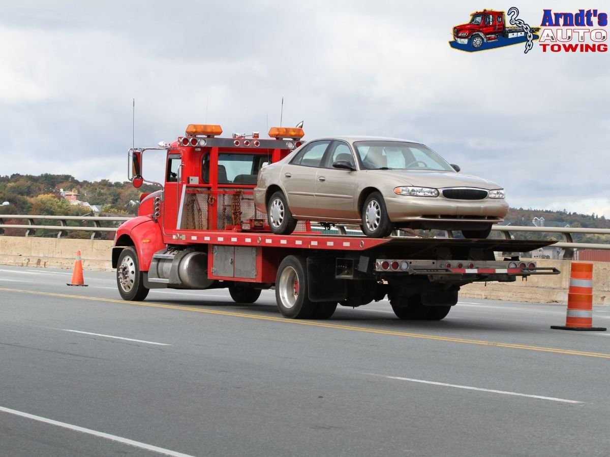 Arndt's Auto Towing tow truck responding to breakdown on I-94 Benton Harbor Michigan 49022